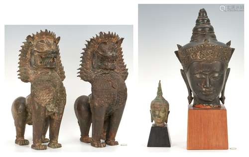 4 Asian Bronzes incl. Temple Dogs & Buddha