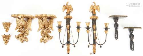 4 Pairs Wall Sconces or Brackets including 2 Ebonized