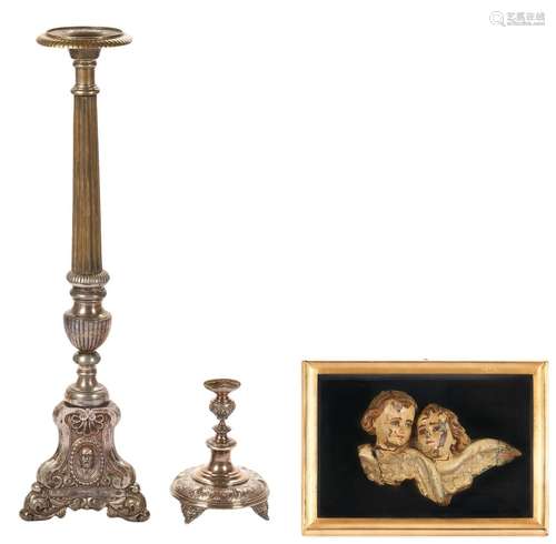 2 Altar Candlesticks plus Cherub Carving