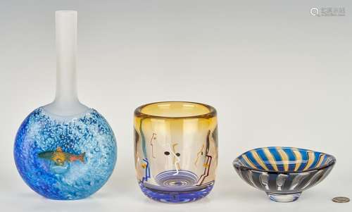 3 Swedish Art Glass items incl. Orrefors, Kosta Boda