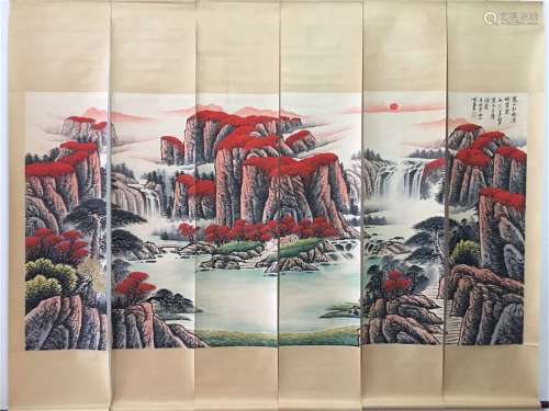 A Set of Six Chinese Scroll Paintings, Li Keran Mark