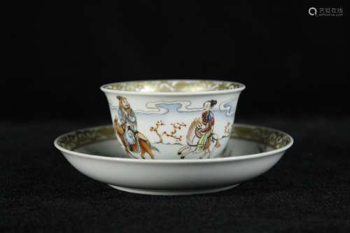 A Chinese Famille-Rose Porcelain Cup with  Saucer
