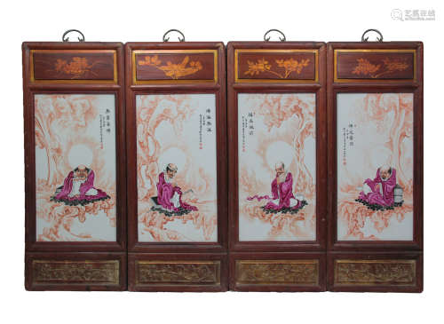 4 CHINESE BODHIDHARMA PAINTED SCREENS HANGING PLAQUE