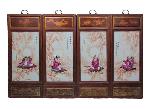 4 CHINESE BODHIDHARMA PAINTED SCREENS HANGING PLAQUE