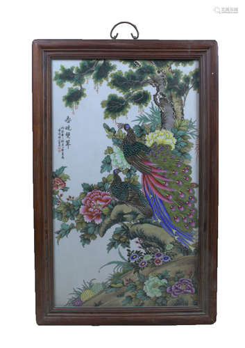 A CHINESE FLOWER&BIRD PATTERN PORCELAIN PLATE PAINTING, DENG XIAOYU MARK