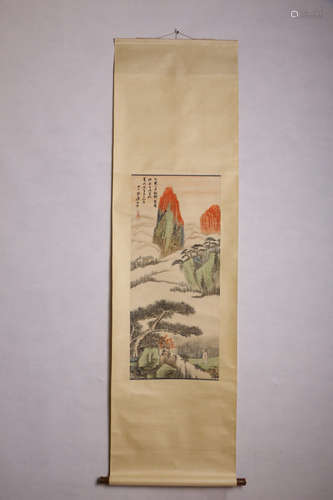 A CHINESE LANDSCAPE PAINTING SCROLL, ZHANG DAQIAN MARK