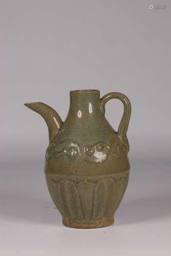 CELADON GLAZED AND CARVED EWER