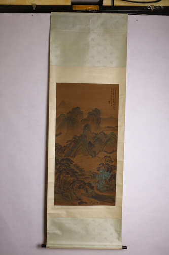 A CHINESE LANDSCAPE PAINTING SILK SCROLL, YANG JIN MARK