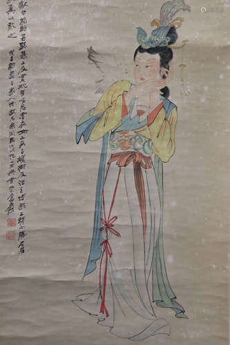 ZHANG DAQIAN: INK AND COLOR ON PAPER PAINTING 'LADY'