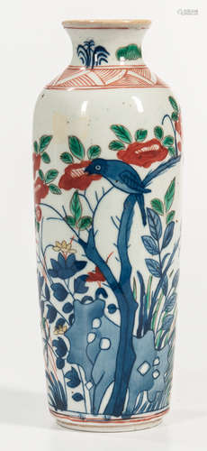 A WUCAI GLAZE VASE PAINTED WITH FLOWERS AND BIRDS