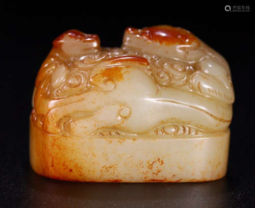 A HETIAN JADE SEAL SHAPED WITH BEAST