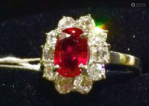 A NATURAL UNHEATED RUBY & DIAMOND RING