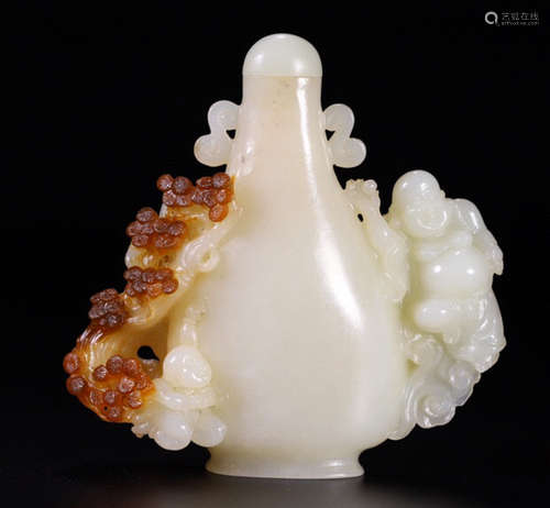 A HETIAN JADE VASE CARVED WITH MAITREYA BUDDHA