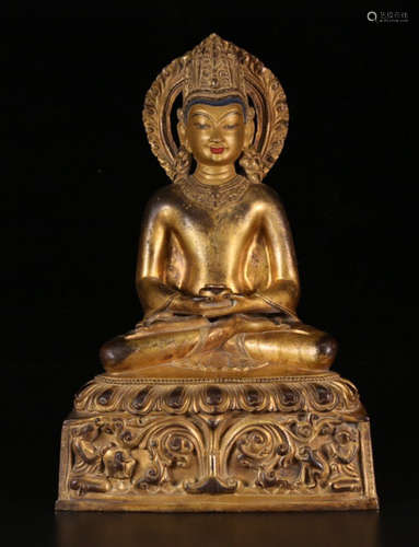 A GILT BRONZE LONGEVITY BUDDHA STATUE