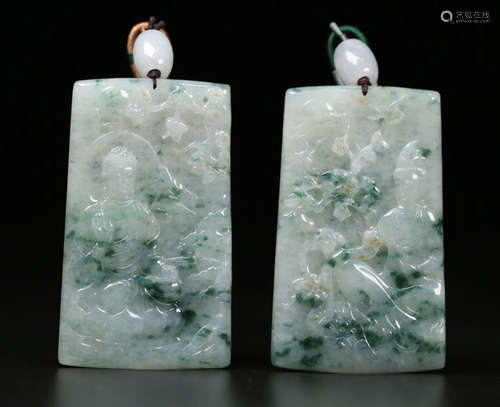 PAIR OF JADEITE TABLET CARVED WITH BUDDHA