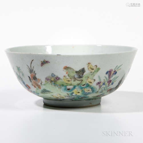 A FAMILLE-ROSE GLAZE BOWL WITH FLOWER AND BIRD PAINTING