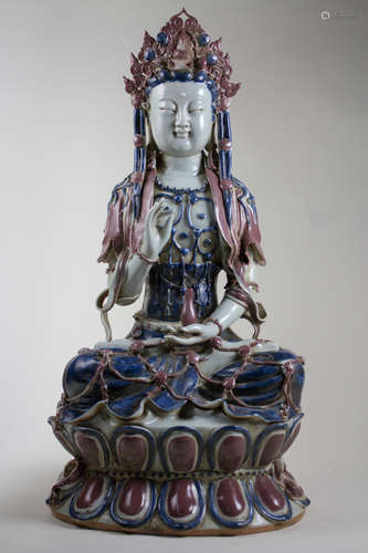 A YUAN BLUE&WHITE UNDERGLAZED RED GUANYIN FIGURE