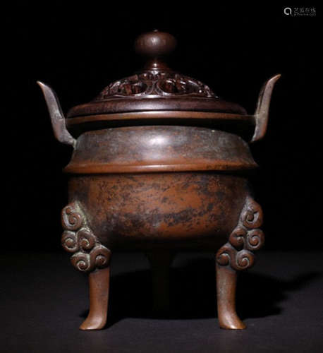 A COPPER CENSER CARVED WITH TAOTIE BEAST