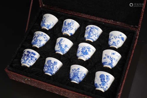 A BLUE&WHITE GLAZE CUP PAINTED WITH 12 FIGURE