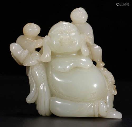 AN OLD HETIAN JADE MAITREYA BUDDHA PENDANT