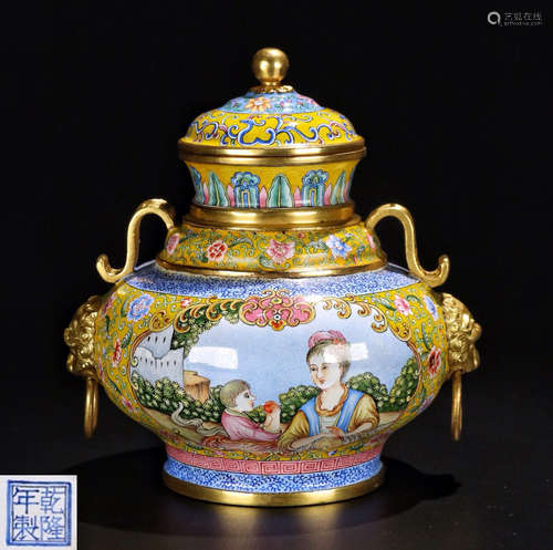 AN ENAMELED GLAZE JAR PAINTED WITH FIGURE