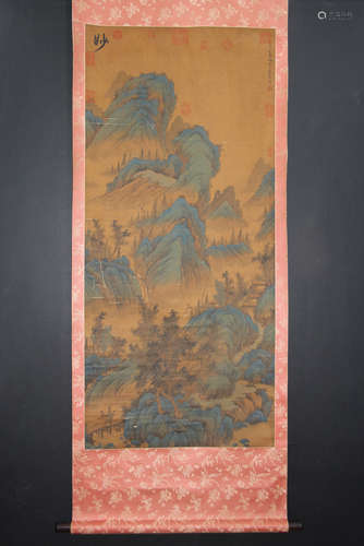 A CHINESE LANDSCAPE PAINTING AND CALLIGRAPHY SCROLL, LAN RUOSHUI MARK