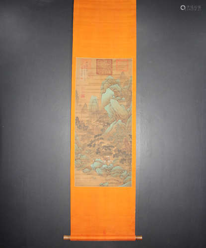 A CHINESE LANDSCAPE PAINTING SILK SCROLL, ZHAO MENGFU MARK