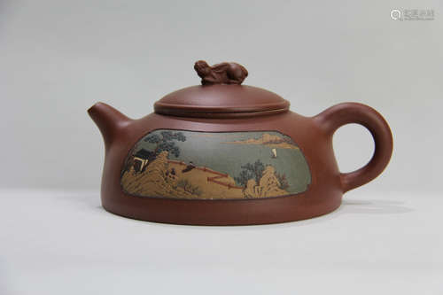 A CHINESE LANDSCAPE PURPLE SAND POT, SUN JIANMING MARK