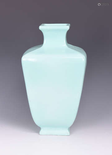 TURQUOISE GLAZED RECTANGULAR BOTTLE VASE