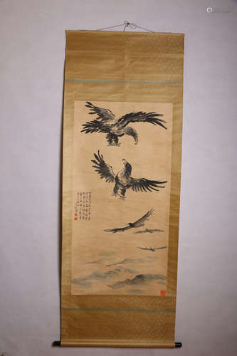 A CHINESE EAGLE PAINTING SCROLL, XU BEIHONG MARK