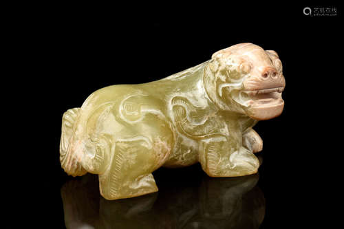 YELLOW JADE CARVED 'MYTHICAL BEAST' FIGURE