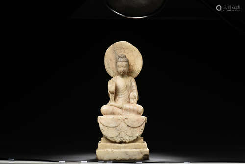 MARBLE CARVED BODHISATTVA SEATED FIGURE