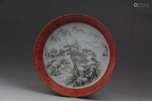 A CHINESE INK COLOR LANDSCAPE PORCELAIN PLATE