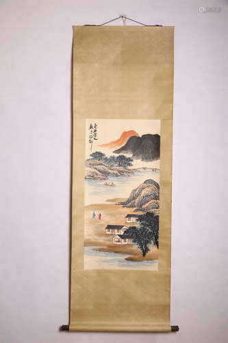 A CHINESE LANDSCAPE PAINTING SCROLL, QI BAISHIMARK