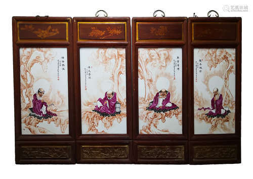 4 CHINESE BODHIDHARMA PAINTED SCREENS HANGING PLAQUE