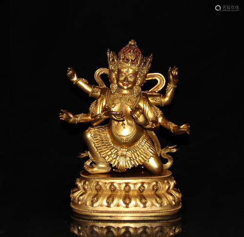 A CHINESE GILD COPPER YONGLE BUDDHA STATUE