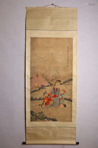 A CHINESE FIGURES PAINTING SCROLL, HUANG SHANSHOU MARK