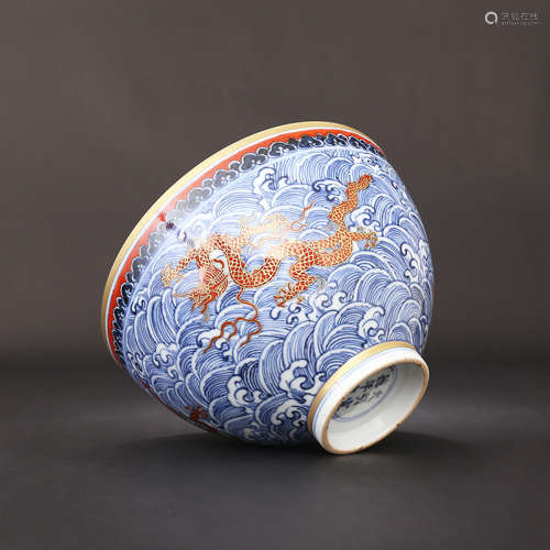 A Chinese Blue and White Gild Dragon Pattern Porcelain Bowl