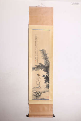 A Chinese Figure Painting Scroll, Zhang Daqian Mark