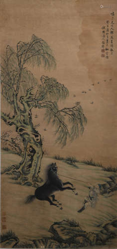 A Chinese Horse Painting , Zhang Mu Mark