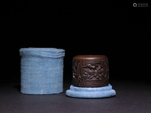 A Chinese Carved Eaglewood Fingerstall with box