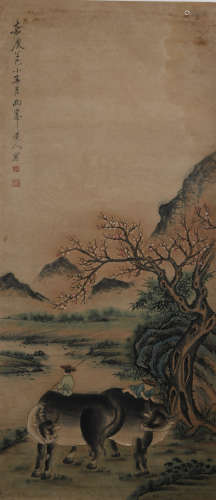 A Chinese Oxherding Painting, Luo Pin Mark