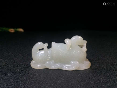 A Chinese Carved Hetian Jade Goose Ornament