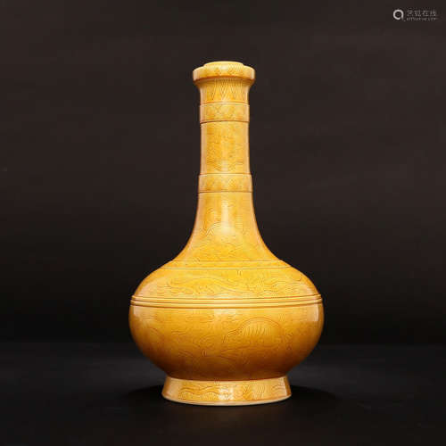 A Chinese Yellow Glazed Carved Porcelain Vase
