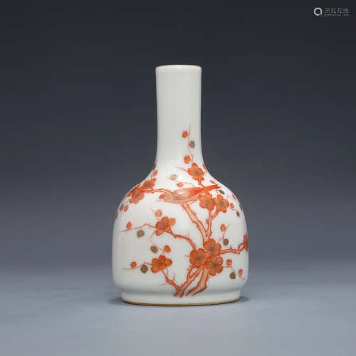A Chinese Iron Red Flower&Bird Pattern Gild Porcelain Bell-shaped Zun