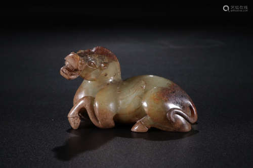 A Chinese Carved Hetian Jade Horse Ornament