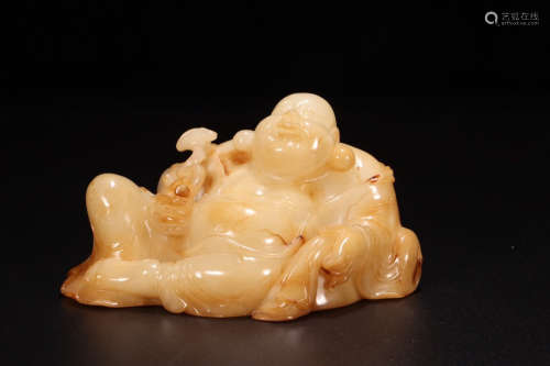 A Chinese Carved Hetian Jade Statue of Maitreya