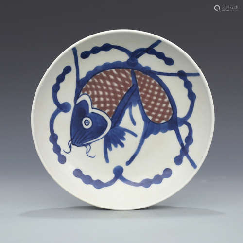 A Chinese Famille Rose Underglazed Red Fish Pattern Porcelain Plate