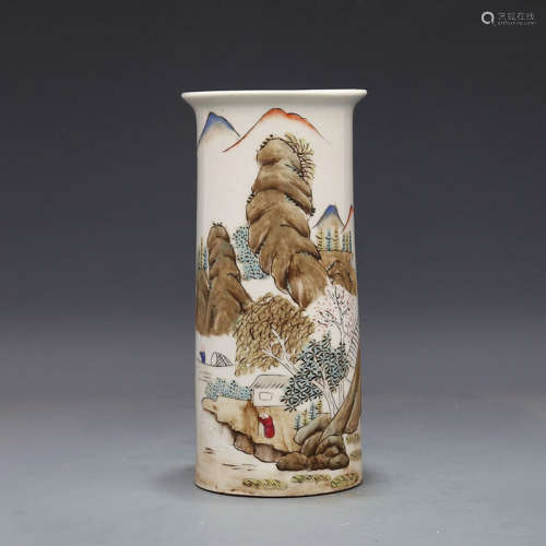 A Chinese Light colorful porcelain Landscape Painted Flower Vase