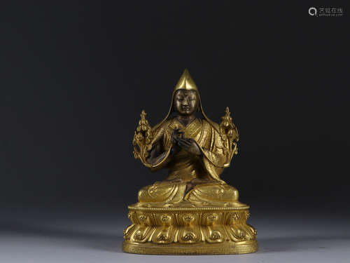 A Chinese Gild Copper Statue of Tsongkhapa